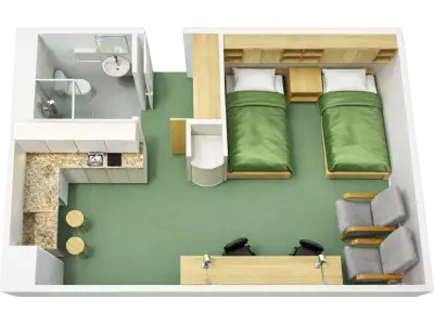 Plànol 3D de Estudi Superior Tipus Q - 2 places