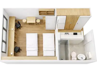 Plànol 3D de Estudi Tipus D - 2 places
