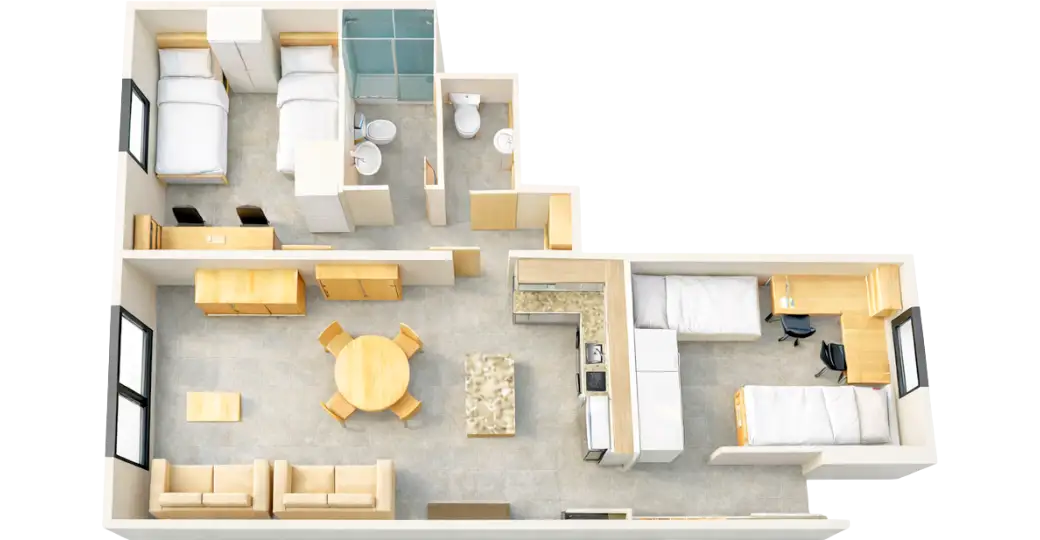 Plànol 3D de Pis Tipus B - 4 places